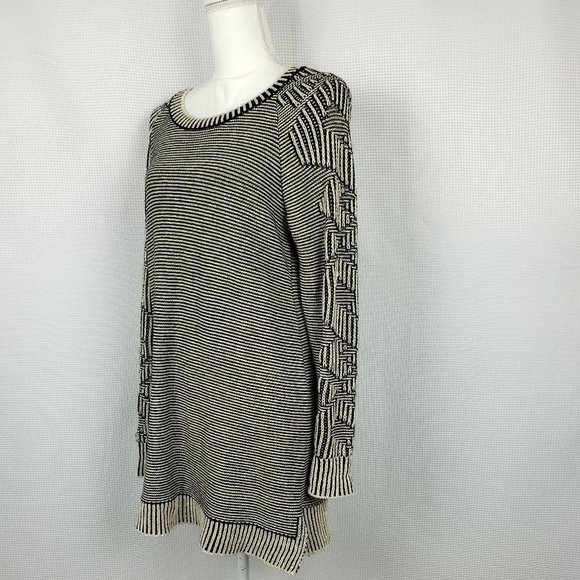 COTTON Striped Black and White Women's Sweater - Picture 4 of 11